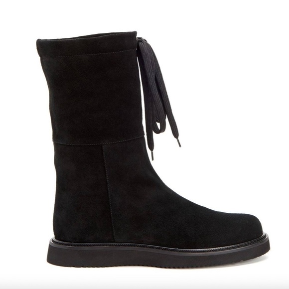 New! Aquatalia Camilla Black Suede Shearling‎ Lined Winter lace-up - Picture 1 of 7